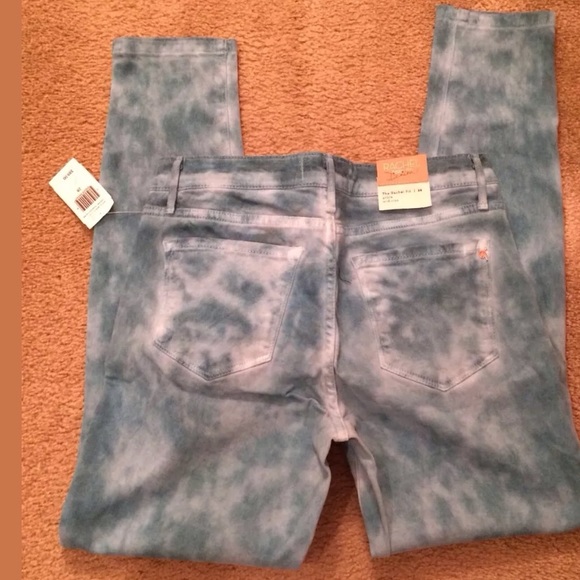 New RACHEL ROY Turquoise Tie Dye Skinny Jeans Green Aqua Denim Ankle Crop Mid - Picture 3 of 8